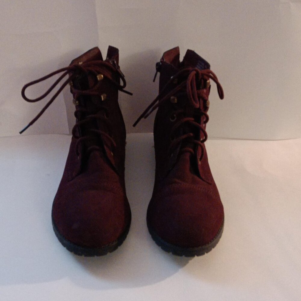 Burgundy Combat Moto Booties